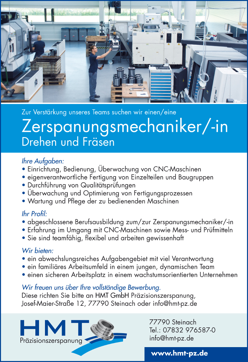 Wir suchen Dich - Stellenanzeige für Zerspanungsmechaniker
